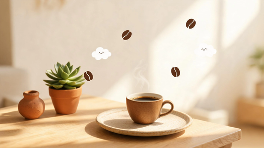 happy aesthetic background with cute illustration wallpaper style, soft earth tones and warm ivory space, cozy morning mood booster scene with abstract light and lifestyle elements, designed for smartphone and digital screens
