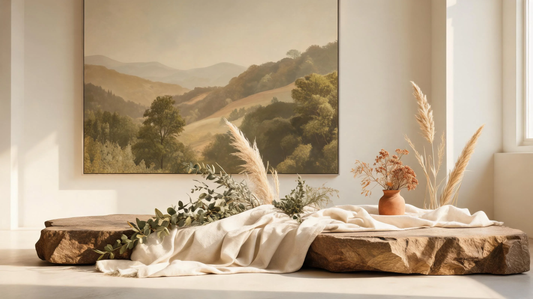 Beautiful nature wallpaper landscape with earthy tones, natural textures, warm ivory background, and elegant calming atmosphere [9239086792853]