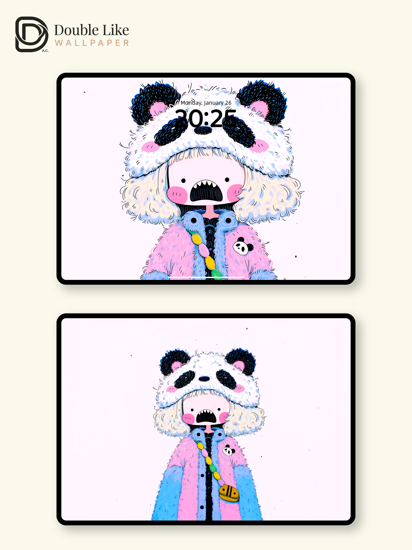 Kawaii Anime Panda Hat Girl Colorful Aesthetic Wallpaper [#HW1477]
