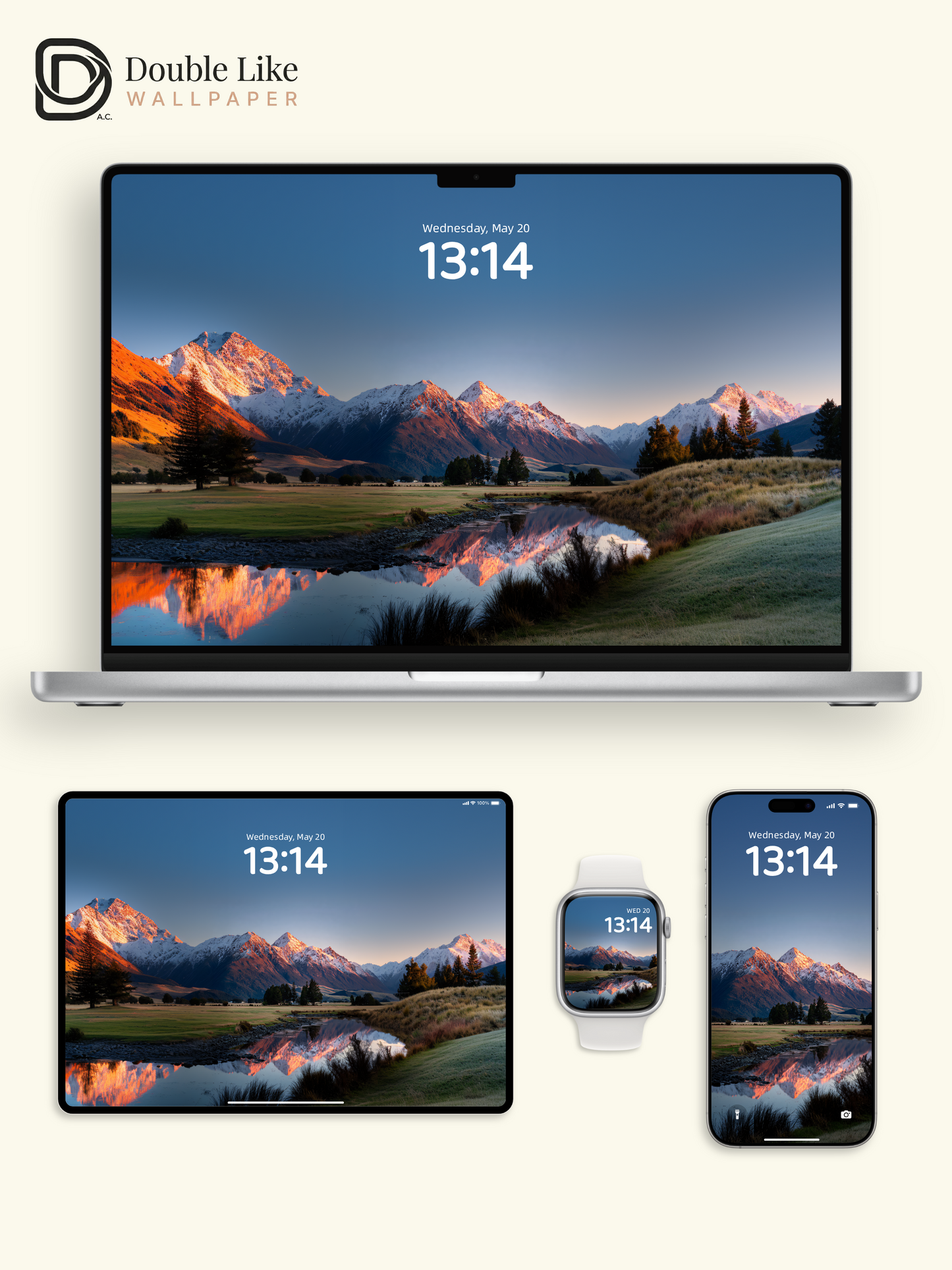 Golden Sunrise Snow Mountain & Lake Reflection Wallpaper Pack [#JJ1320]
