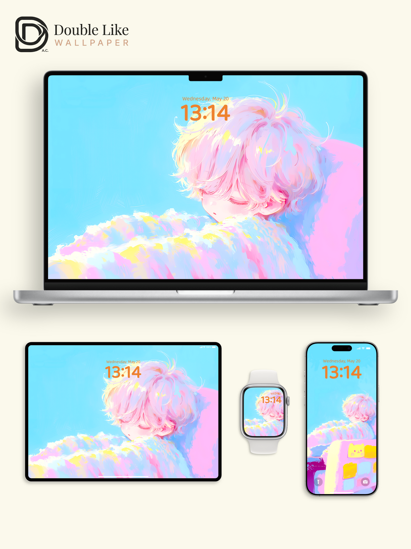 Pastel Cloud Sleeping Anime Boy Aesthetic Digital Wallpaper Pack [#HW1463]