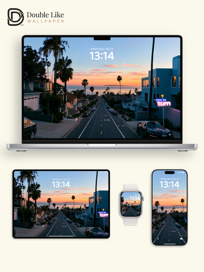 Coastal Street Sunset Golden Hour Palm Tree Aesthetic Landscape Wallpaper Pack [#JJ1358]