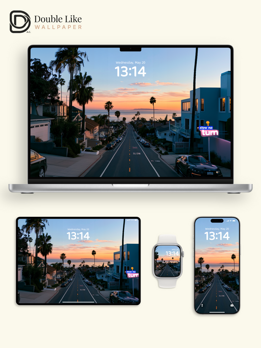 Coastal Street Sunset Golden Hour Palm Tree Aesthetic Landscape Wallpaper Pack [#JJ1358]