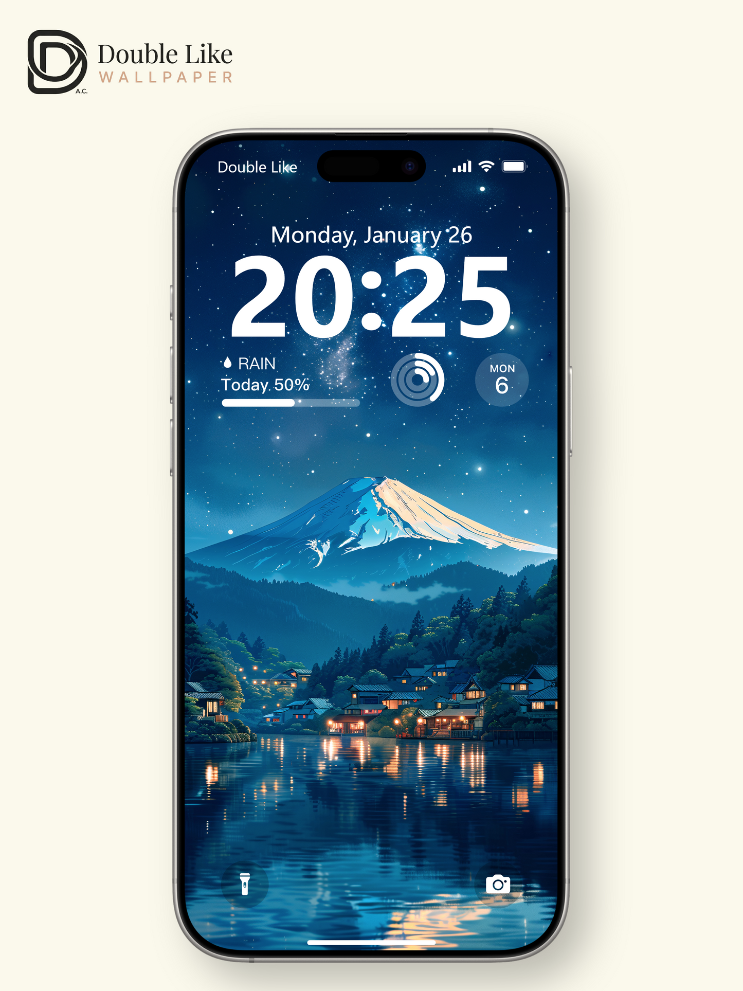 Starry Night Mount Fuji Japanese Lake Village Anime Aesthetic Wallpaper Pack [#WGF099]
