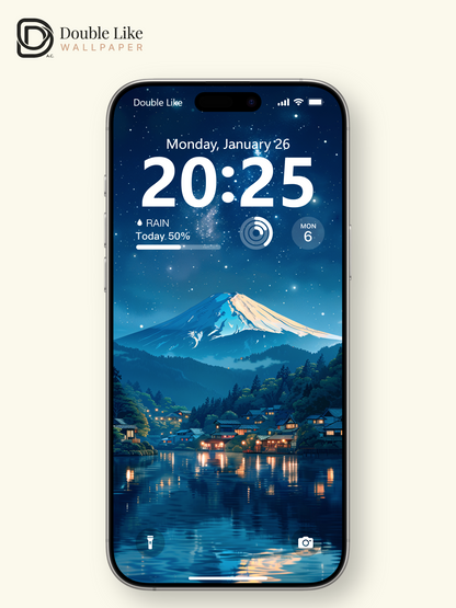 Starry Night Mount Fuji Japanese Lake Village Anime Aesthetic Wallpaper Pack [#WGF099]