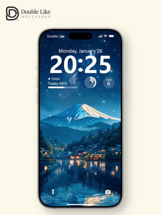 Starry Night Mount Fuji Japanese Lake Village Anime Aesthetic Wallpaper Pack [#WGF099]