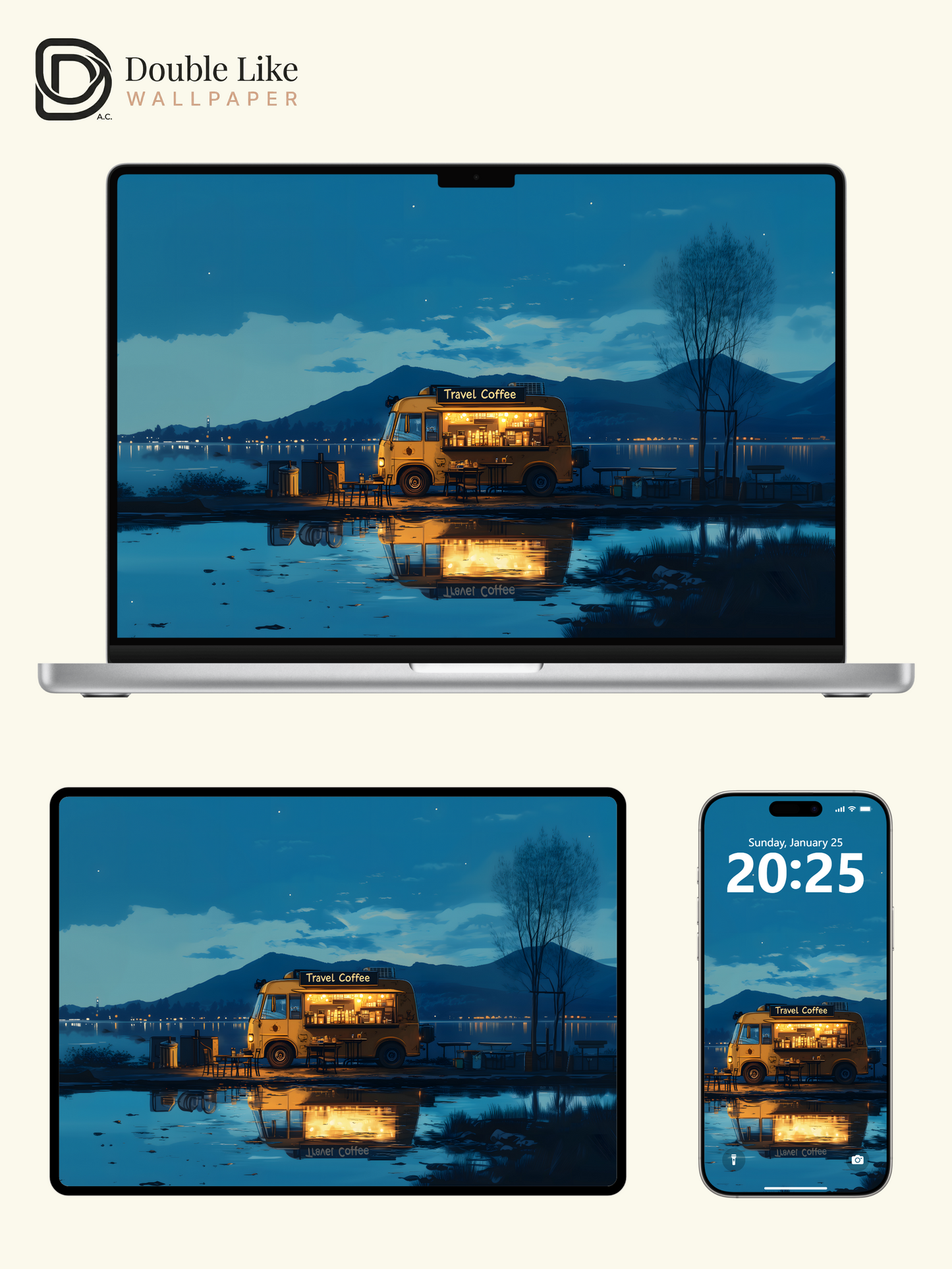 Cozy Lakeside Travel Coffee Truck Anime Aesthetic Wallpaper Pack [#WGF122]