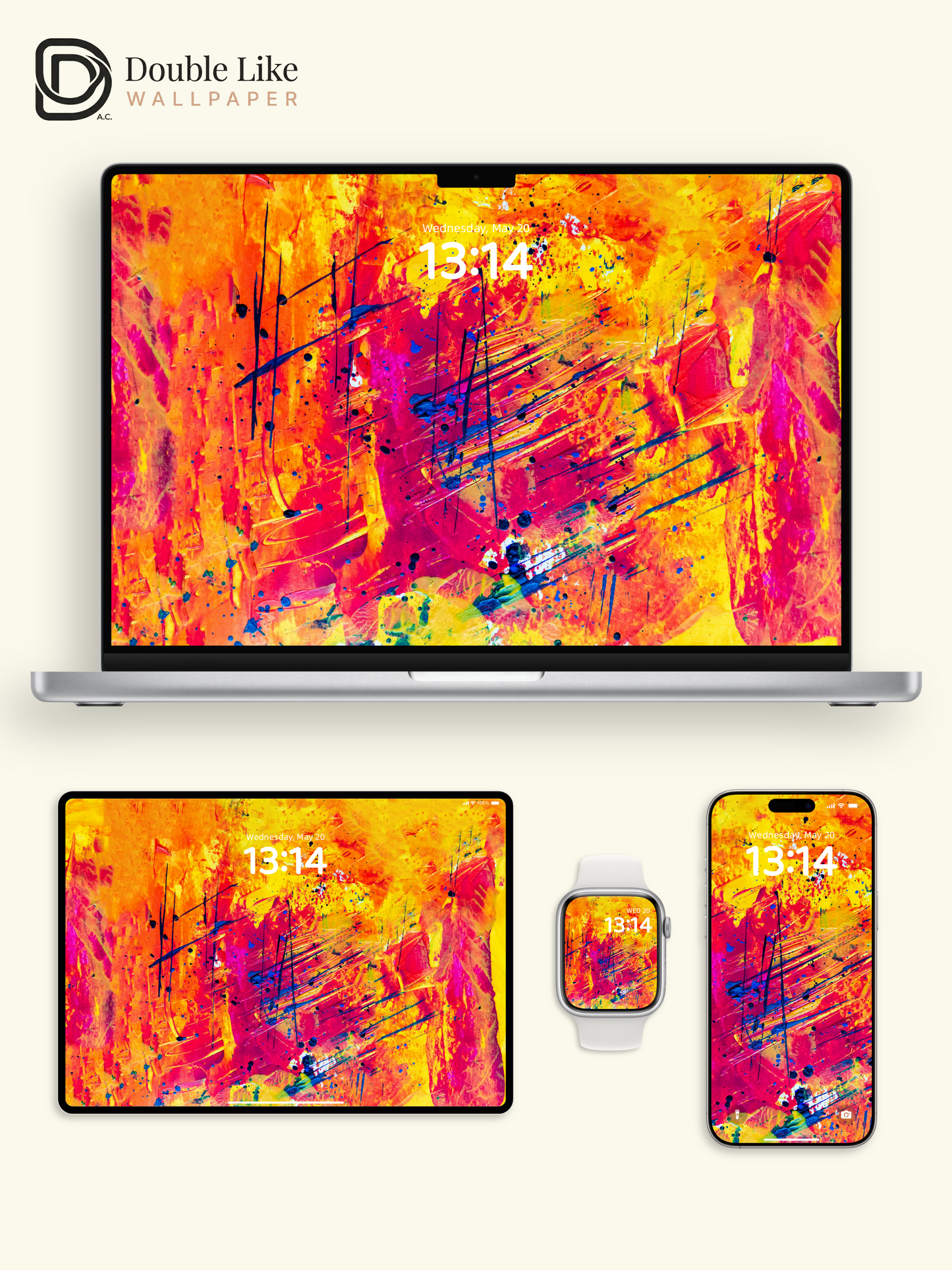 Abstract Acrylic Splatter Neon Yellow and Magenta Vibrant Wallpaper Pack [#ZMY493]