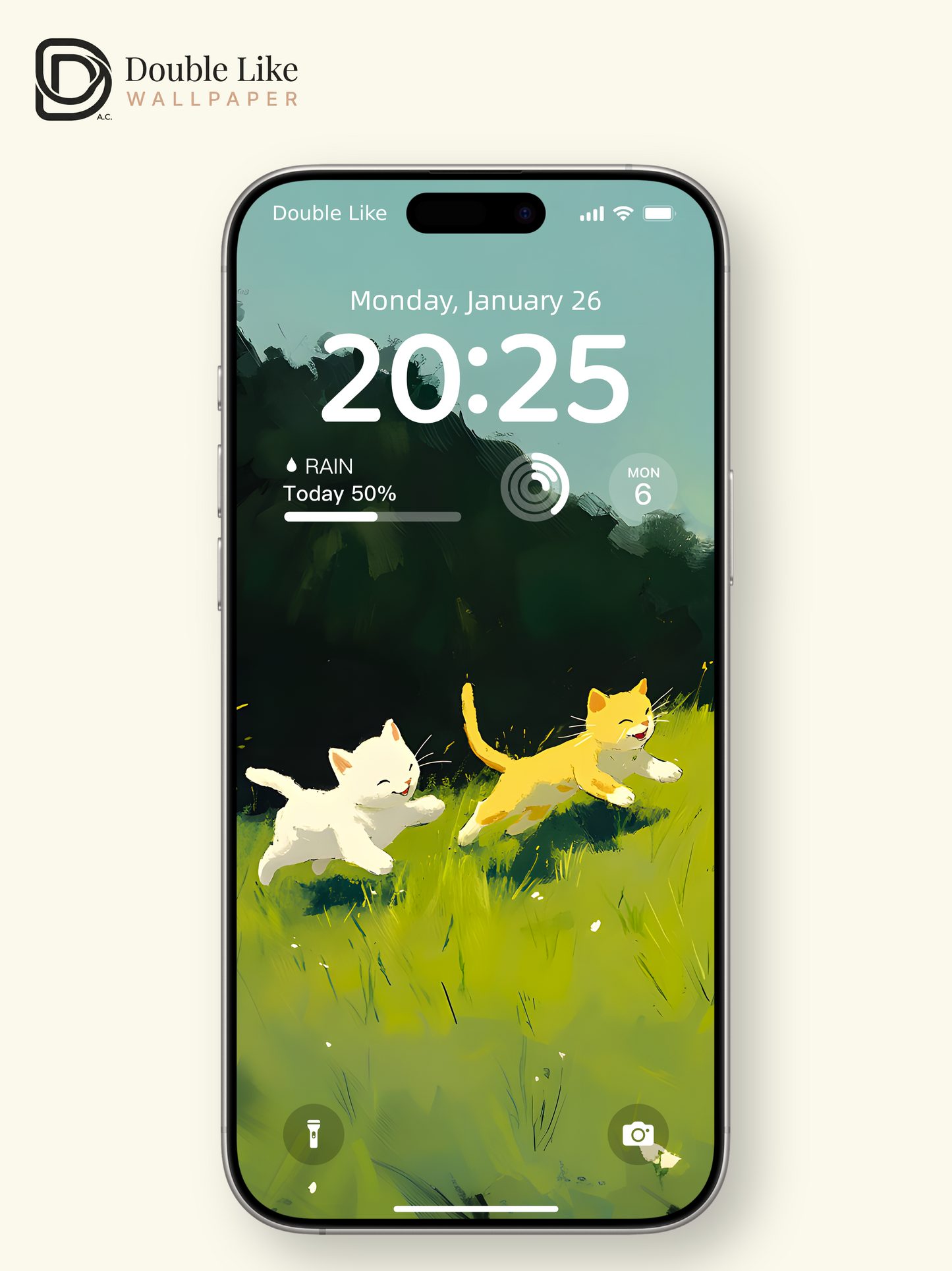 Happy Kittens Running On Grass Cute Art Full Wallpaper Set [#ZMY000]