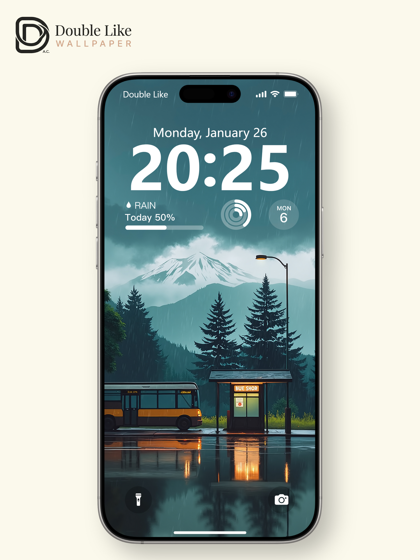 Rainy Mountain Bus Stop Moody Cinematic Digital Art Wallpaper Pack [#WGF019]
