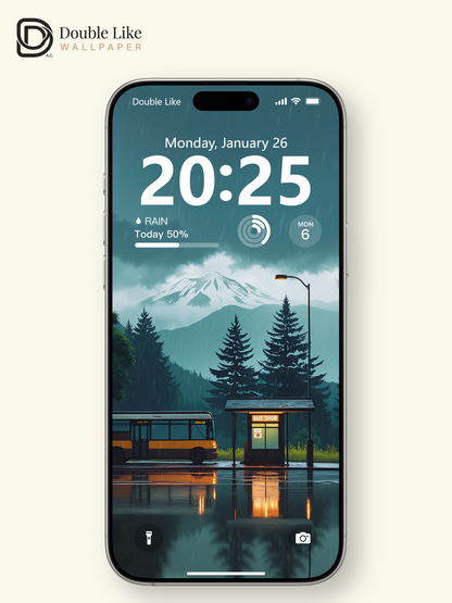 Rainy Mountain Bus Stop Moody Cinematic Digital Art Wallpaper Pack [#WGF019]