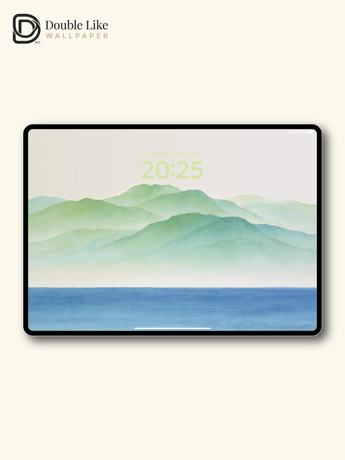 Watercolor Green Layered Mountains & Blue Sea Minimal Calming Fresh Aesthetic Landscape Wallpaper Pack [#LFHL30413]