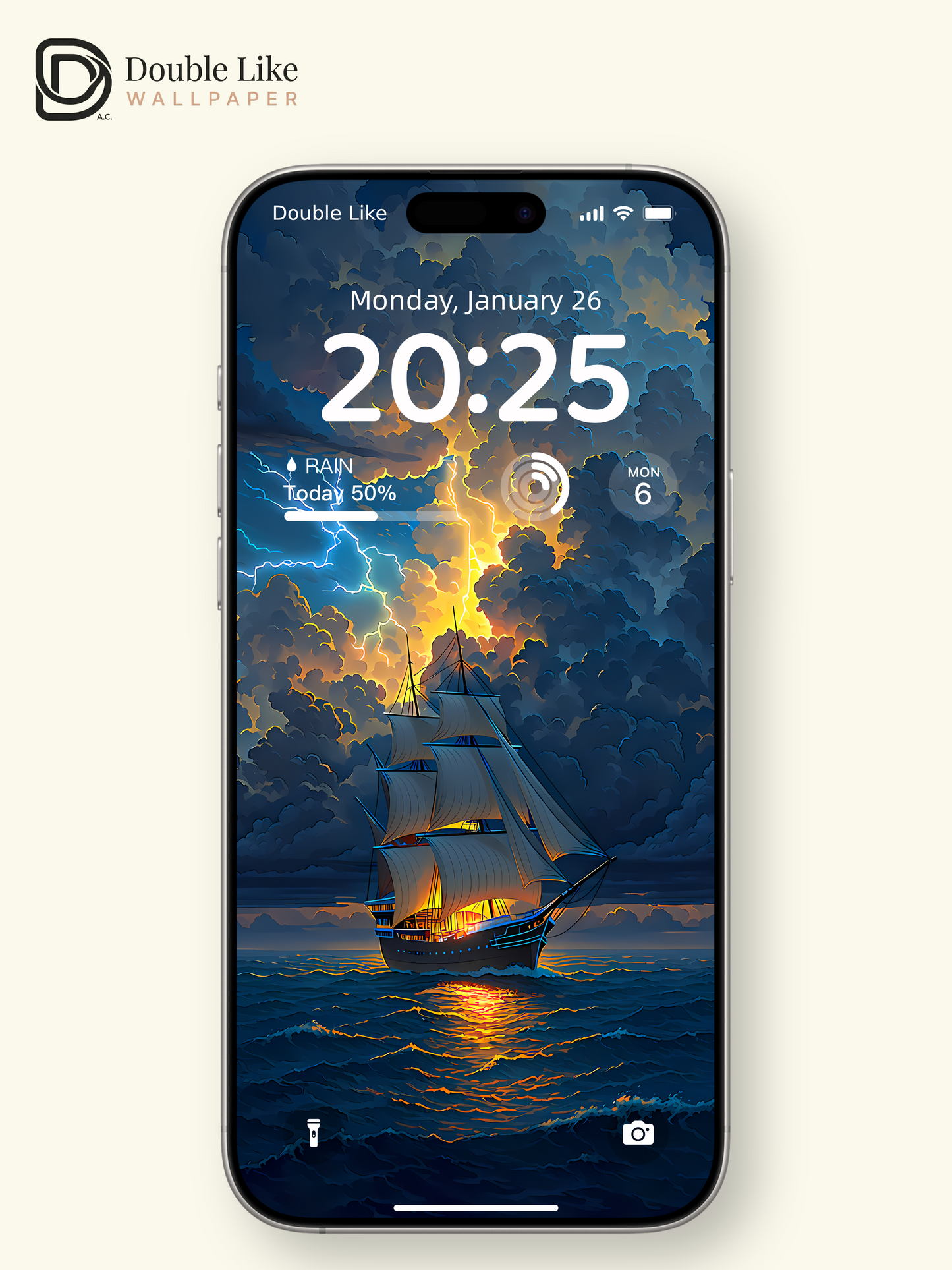 Storm Sailboat Brave Waves Aesthetic Illustration Wallpaper, [#LFHL1006]