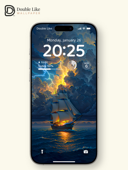 Storm Sailboat Brave Waves Aesthetic Illustration Wallpaper, [#LFHL1006]