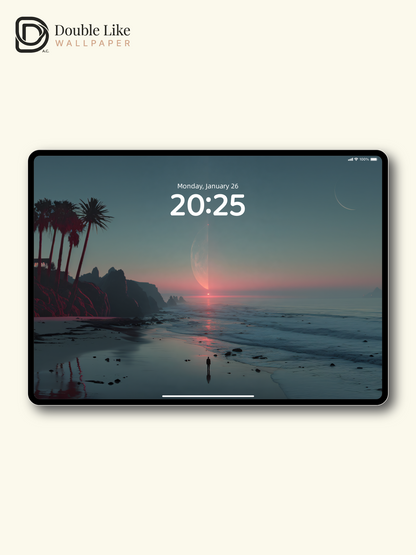 Surreal Half Moon Sunset Coastal Beach Aesthetic Wallpaper Pack [#JJ1009]