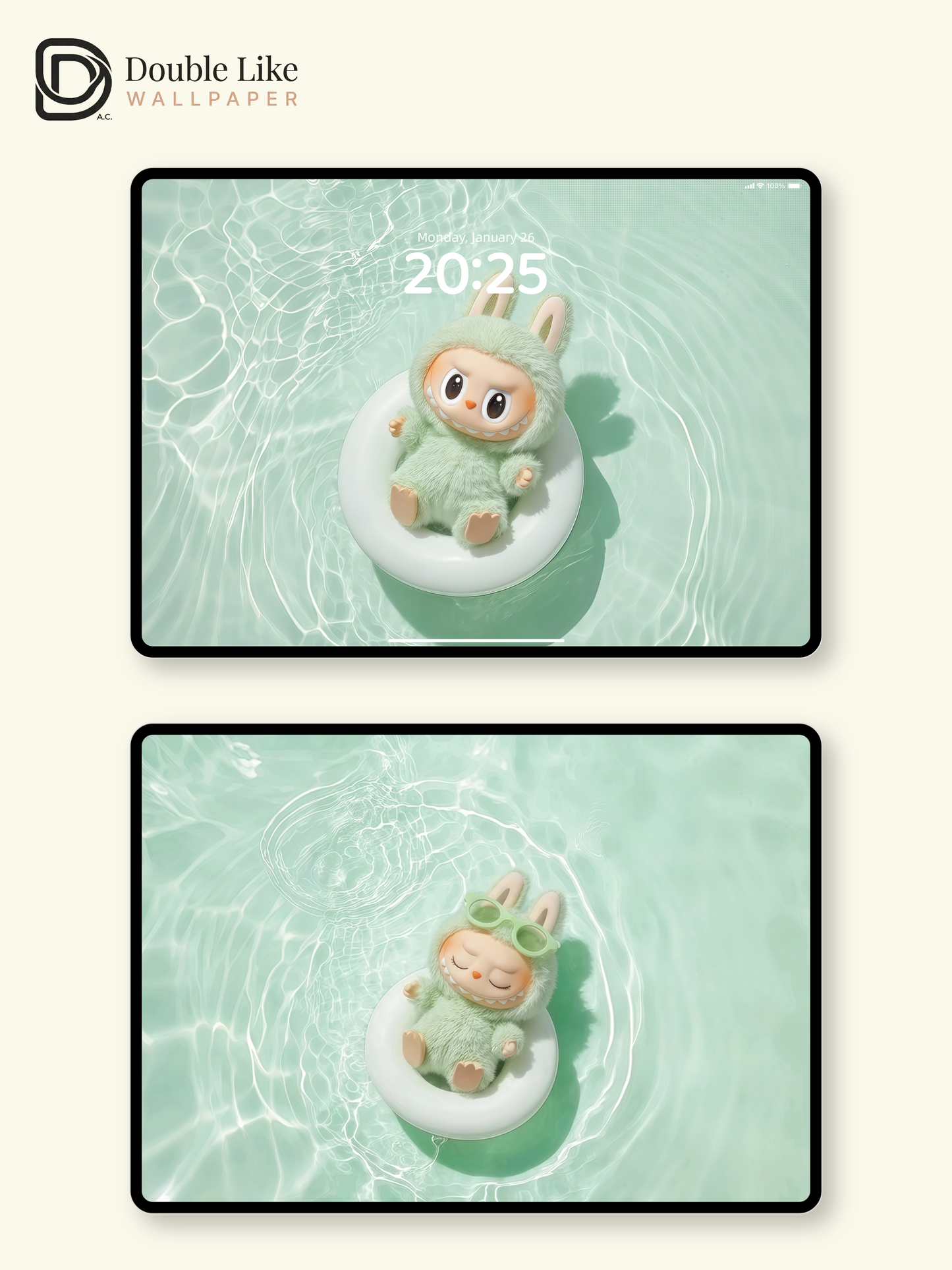 Mint Pool Bunny Summer Floating Healing Wallpaper Set [#JJ46]