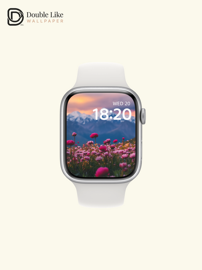 Healing Pink Flower Field Sunset Mountain Lock Screen Wallpaper Pack [#ZJYX0469]