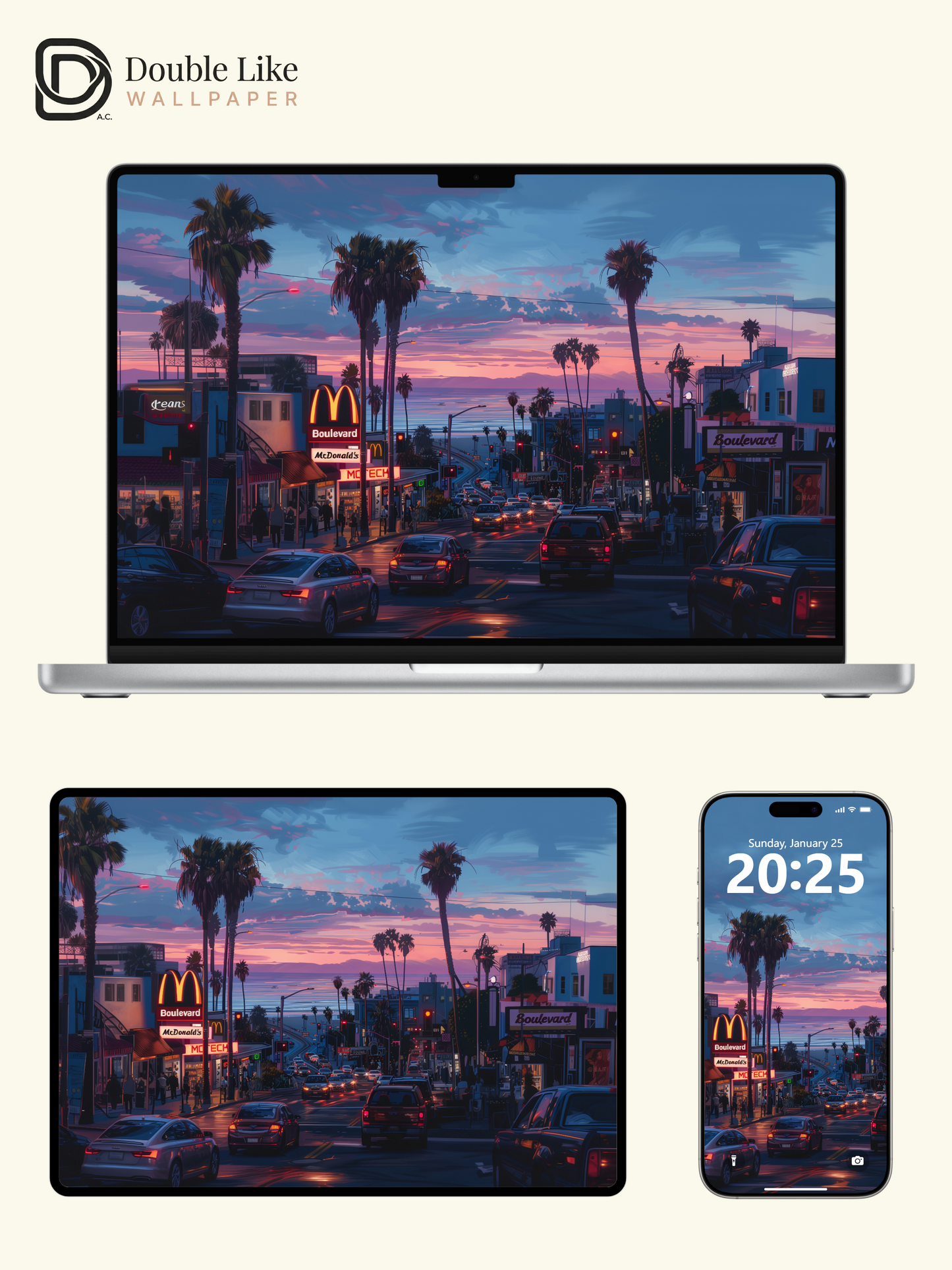 Retro Sunset Coastal Boulevard Palm Trees Anime Aesthetic Wallpaper Pack [#WGF095]