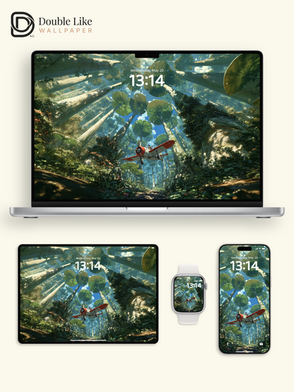 Giant Forest Canopy & Vintage Plane Flight Aesthetic Wallpaper Pack [#JJ1459]