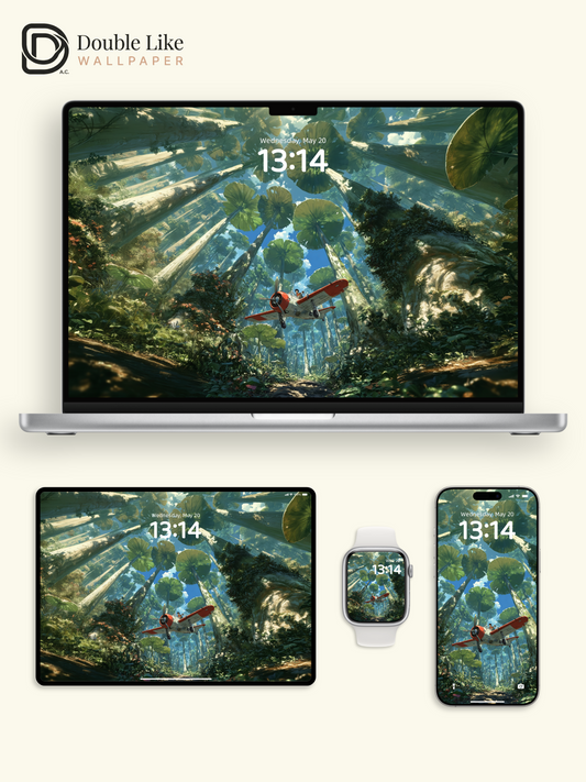 Giant Forest Canopy & Vintage Plane Flight Aesthetic Wallpaper Pack [#JJ1459]
