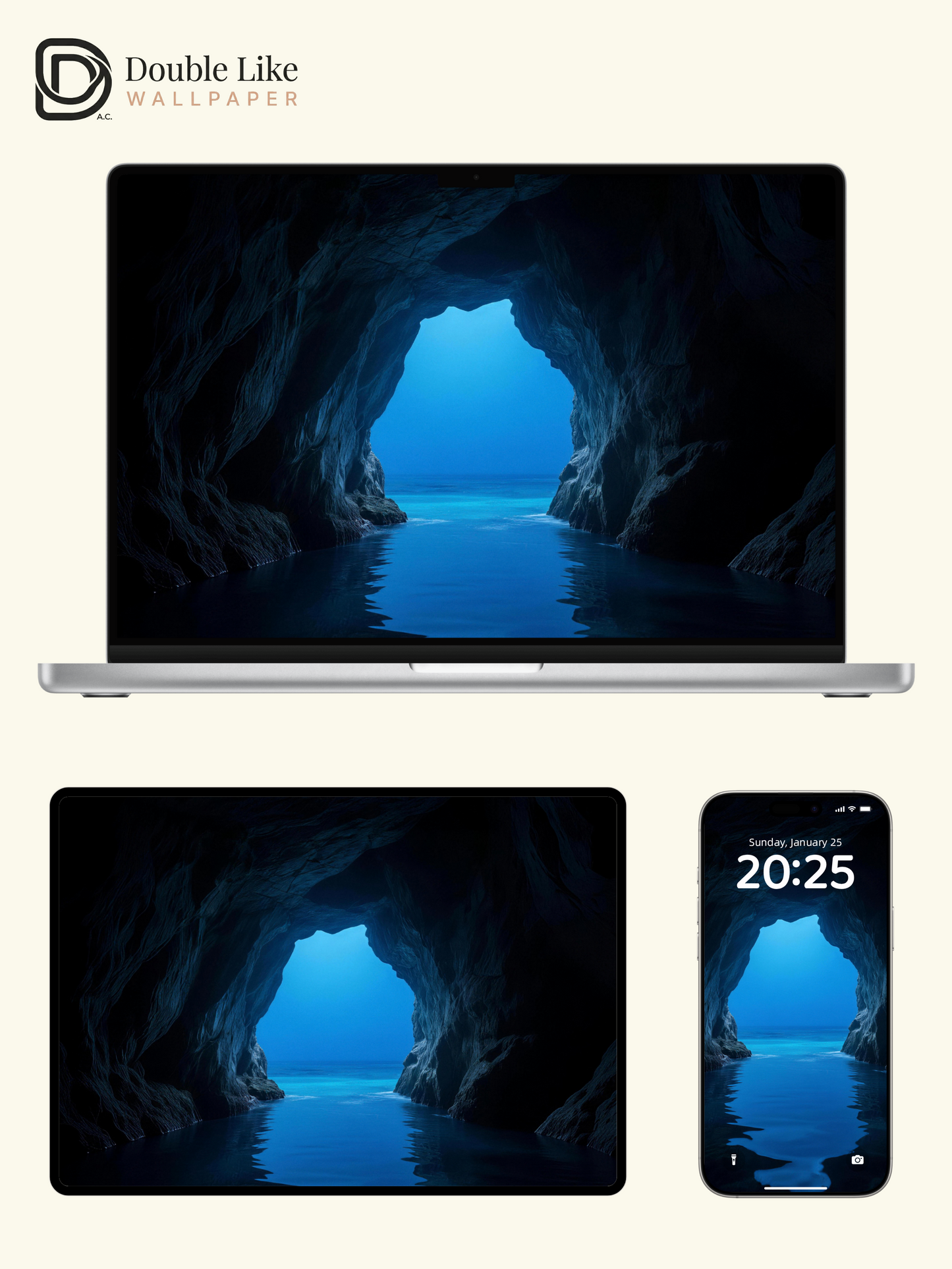 Mysterious Blue Ocean Cave Nature Landscape Aesthetic Wallpaper Pack [#LFHL30614]
