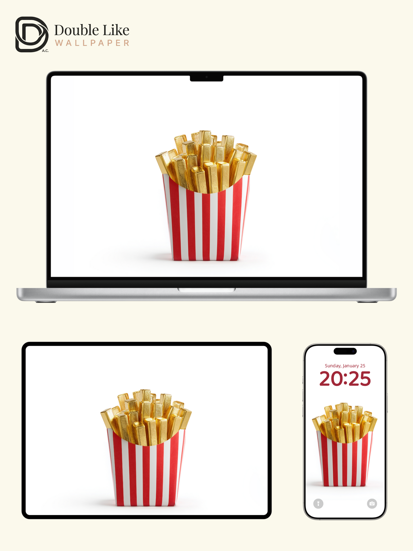 Golden French Fries In Red Box Minimalist 3D Wallpaper Pack [#JJ20905]