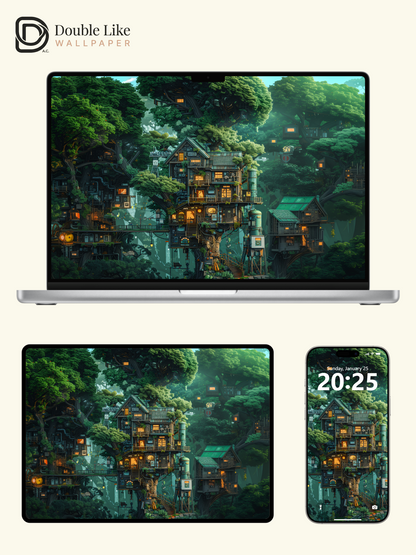 Magical Forest Treehouse Village Anime Aesthetic Wallpaper Pack [#WGF091]