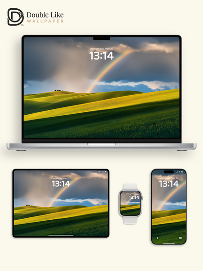 Rainbow over Yellow Flower Fields Landscape Wallpaper Pack [#ZJY482]