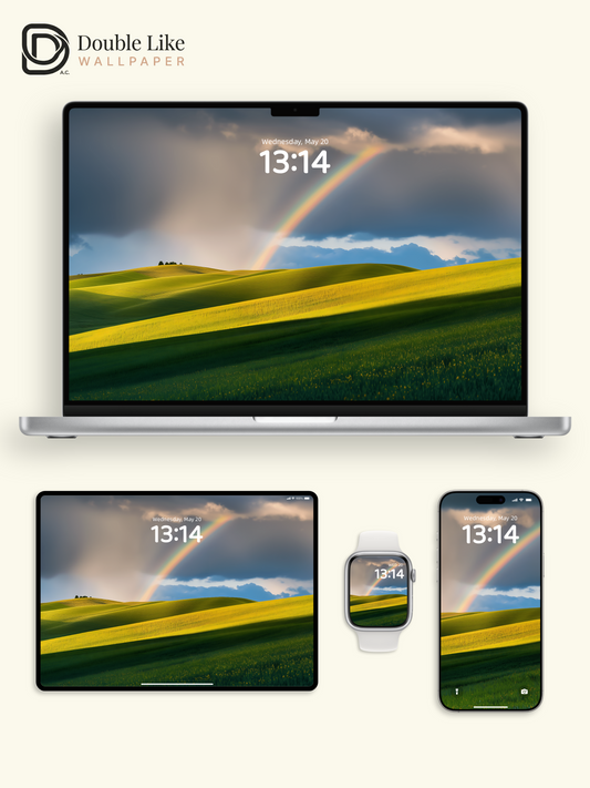 Rainbow over Yellow Flower Fields Landscape Wallpaper Pack [#ZJY482]
