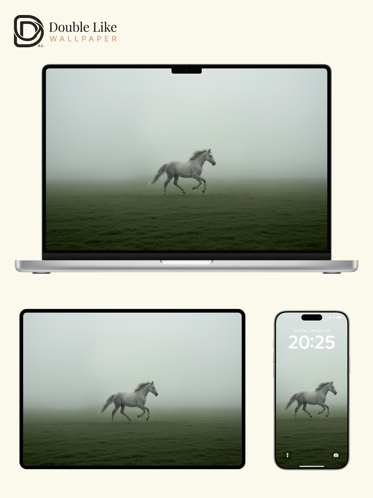Mystic White Horse in Fog Aesthetic Nature Wallpaper Pack [#LFHL30601]