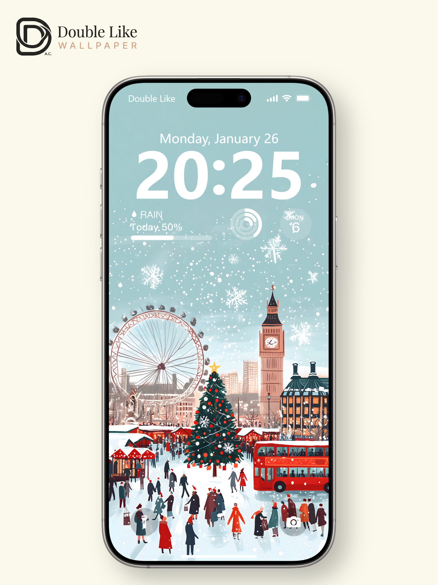 Christmas London Snow Street Illustration Aesthetic Wallpaper Pack [#WGF064]