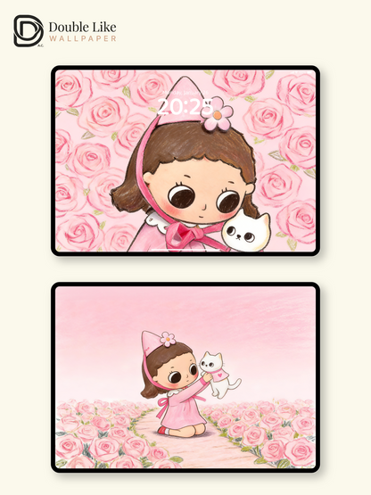 Pink Rose Dream · A Soft Moment With My Little Cat Wallpaper Pack [#JJ388]