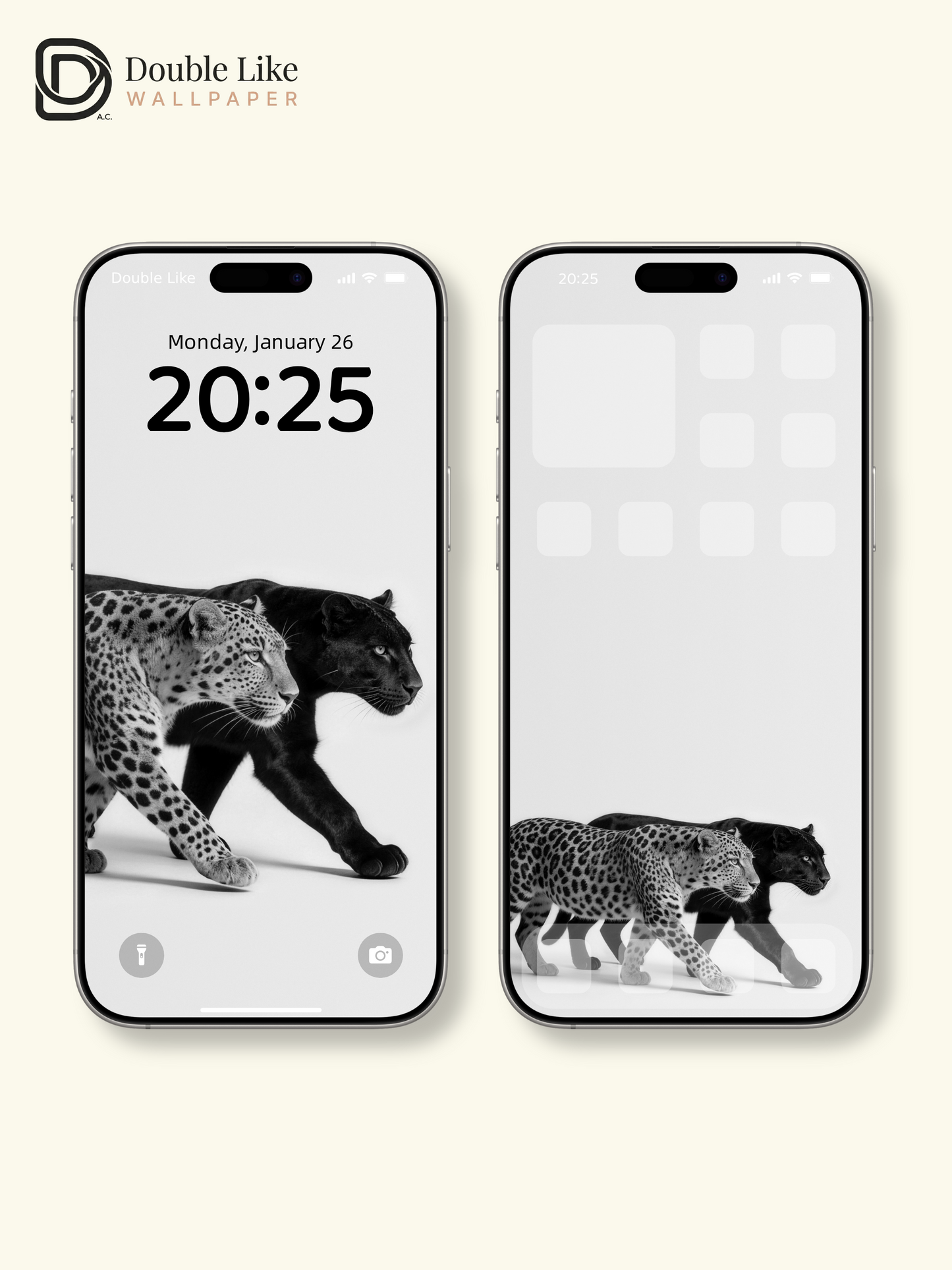Black & White Two Leopards Minimalist Wild Motivational Wallpaper Pack [#LFHL30424]