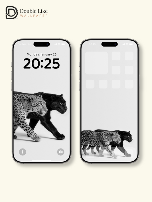 Black & White Two Leopards Minimalist Wild Motivational Wallpaper Pack [#LFHL30424]