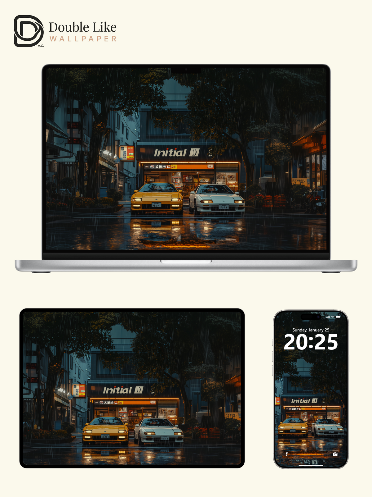 Rainy Japanese Street Initial D Sports Car Aesthetic Wallpaper Pack [#WGF106]