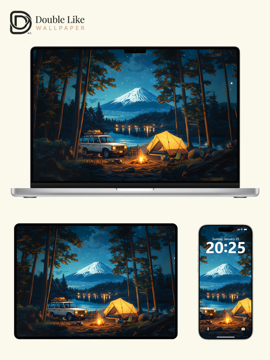 Mt Fuji Starry Forest Camping Anime Aesthetic Wallpaper Pack [#WGF120]