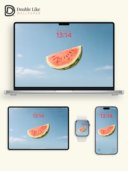 Floating Fresh Watermelon Slice Blue Sky Minimalist Aesthetic Wallpaper Pack [#ZMY512]