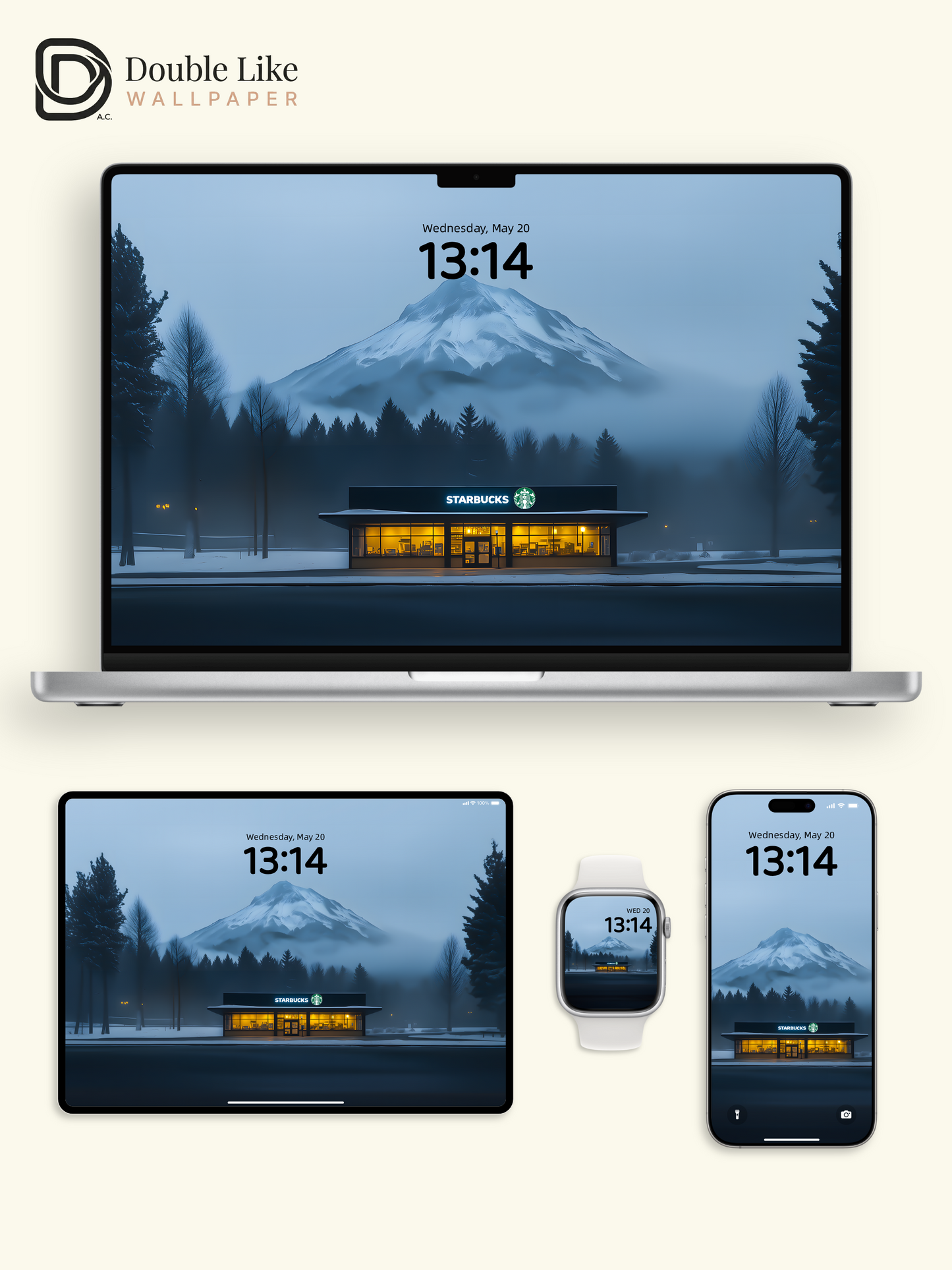 Atmospheric Snow Mountain Foggy Forest Starbucks Landscape Wallpaper Pack, Compatible with iPhone & Android Lock Screen, Tablet, PC & Smart Watch HD Wallpapers [#ZMY014]