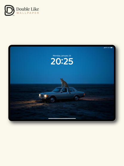 "The Night Watcher" Leopard on a Vintage Car Atmospheric Wallpaper Set [#LFHL30513]