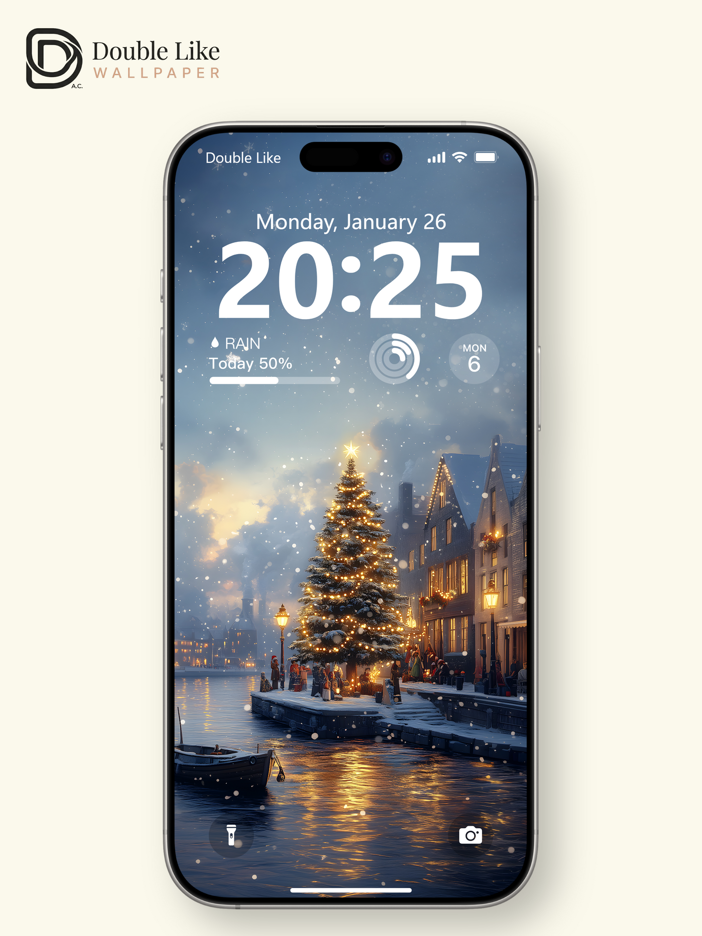 Cozy Christmas River Town Snow Illustration Aesthetic Wallpaper Pack [#WGF074]