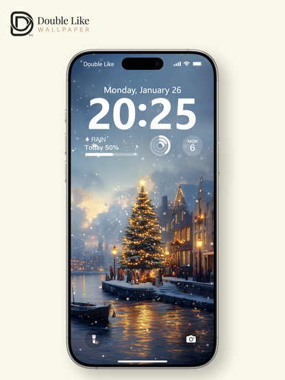 Cozy Christmas River Town Snow Illustration Aesthetic Wallpaper Pack [#WGF074]
