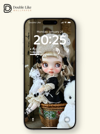Healing Vintage Blythe Doll With Plush Hat & Teddy Bear Aesthetic Wallpaper [#HWWs010]