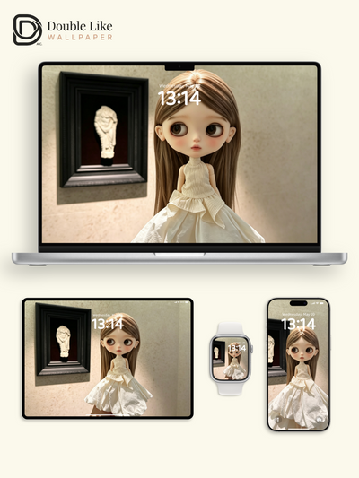 Calm Museum Blythe Doll Beige White Dress Healing Aesthetic Wallpaper [#HWWs014]