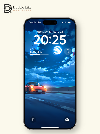 Midnight Cruise | Retro Sports Car Moonlit Aesthetic Wallpaper [#LFHL1019]