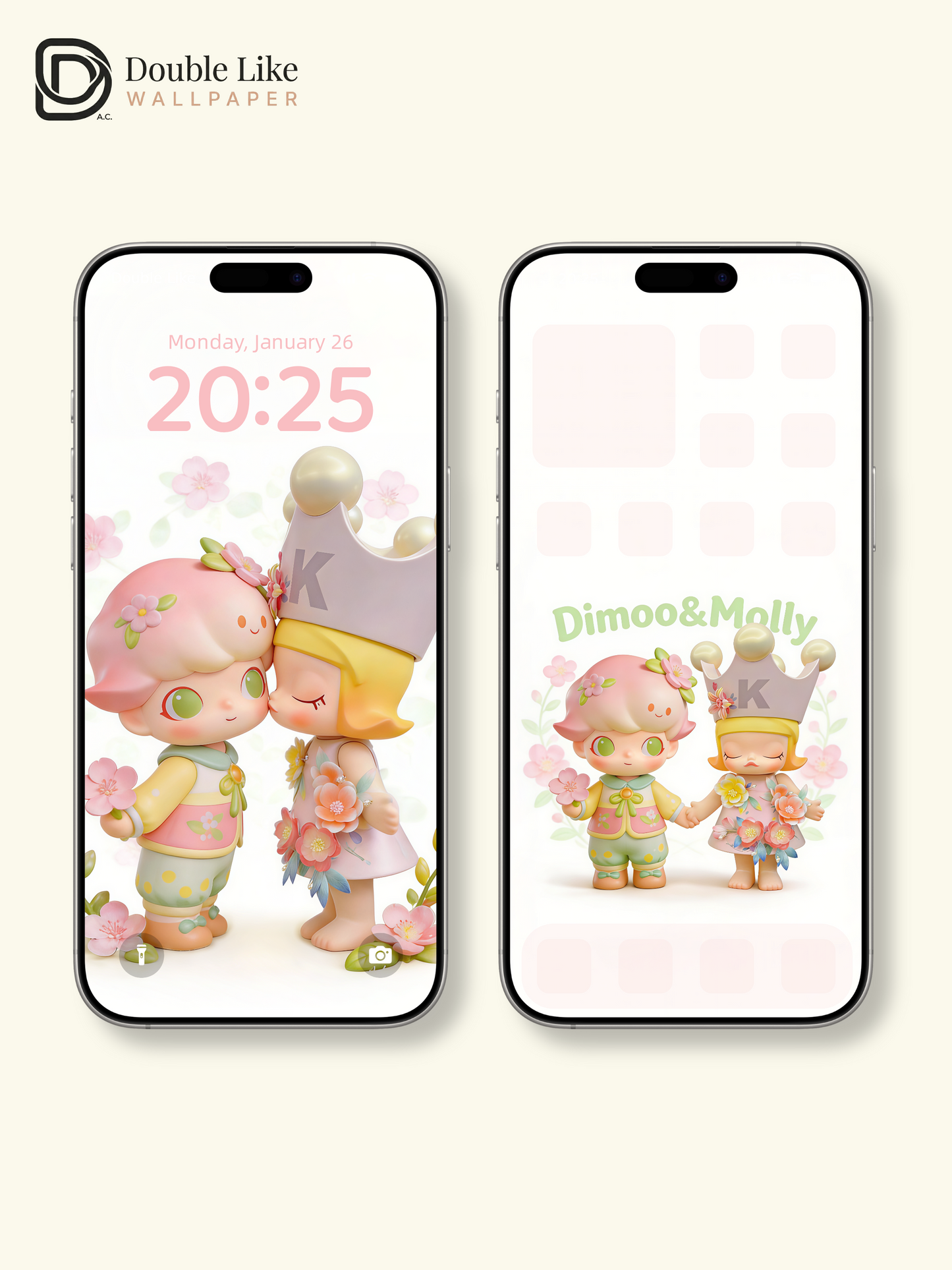 Spring Flower Kiss Couple 💕 Cute Romantic Phone & Tablet Wallpaper Set [#JJ353]