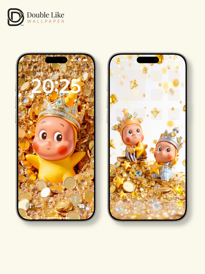 Lucky Wealth Golden Crown Star Cutie Full Set Phone Wallpapers [#JJ192]