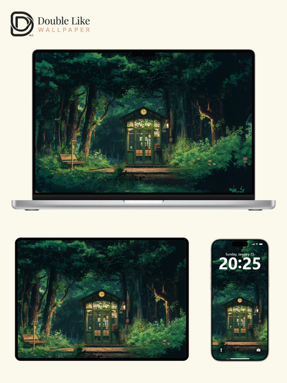 Cozy Forest Cabin Night Anime Aesthetic Wallpaper Pack [#WGF114]