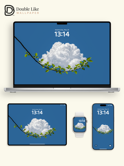 Minimalist Fluffy Cloud Green Leaves Blue Sky Aesthetic Wallpaper Pack [#ZMY531]