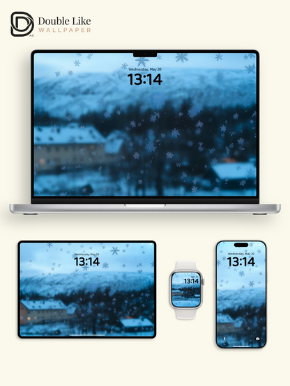 Cozy Winter Snowflakes Window View Blue Aesthetic Wallpaper Pack [#ZMY056]