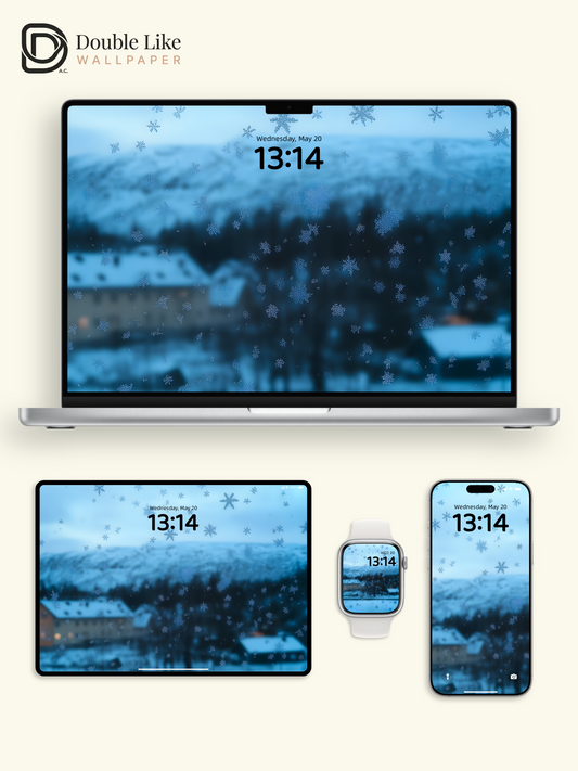 Cozy Winter Snowflakes Window View Blue Aesthetic Wallpaper Pack [#ZMY056]